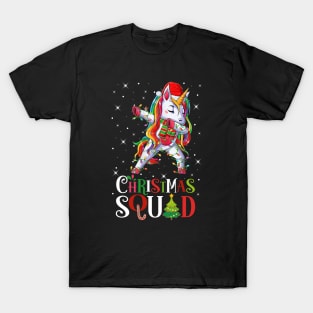 Christmas Squad Rainbow Dabbing Unicorn Funny Xmas Lights T-Shirt